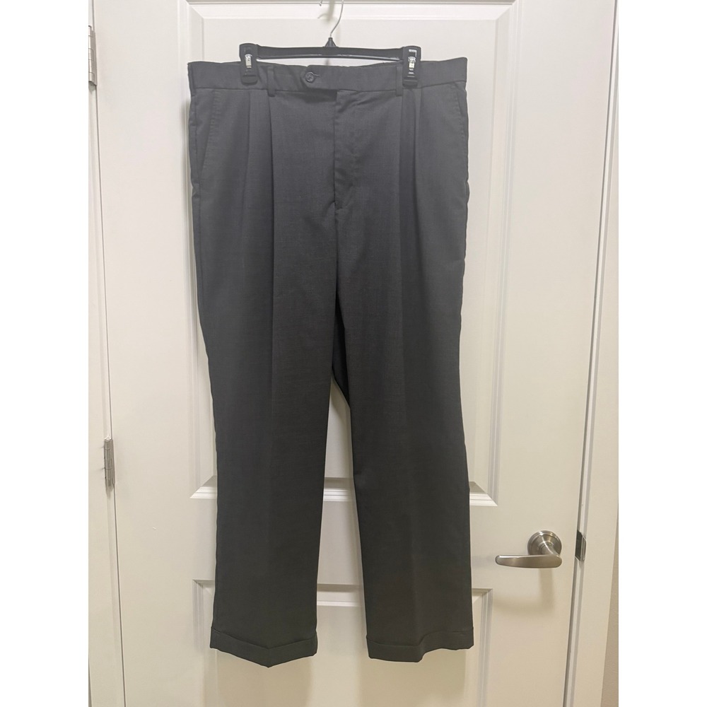 Geoffrey Beene Mens Gray Pleated Cuffed Wool Blend Dress Pants 38x30